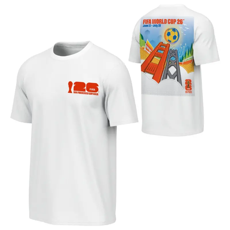 2026 World Cup San Francisco Bay Area Poster White T-Shirt – Unisex – World Cup Soccer Shirts & Gear