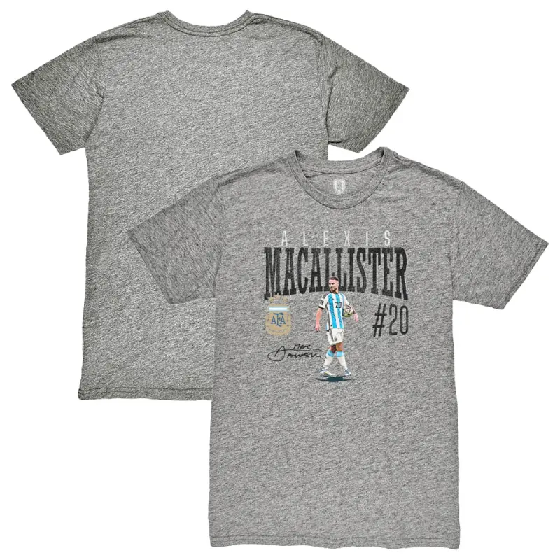 Alexis Mac Allister Argentina National Team 1863FC Snapshot Tri-Blend T-Shirt – Heather Gray – World Cup Soccer Shirts & Gear
