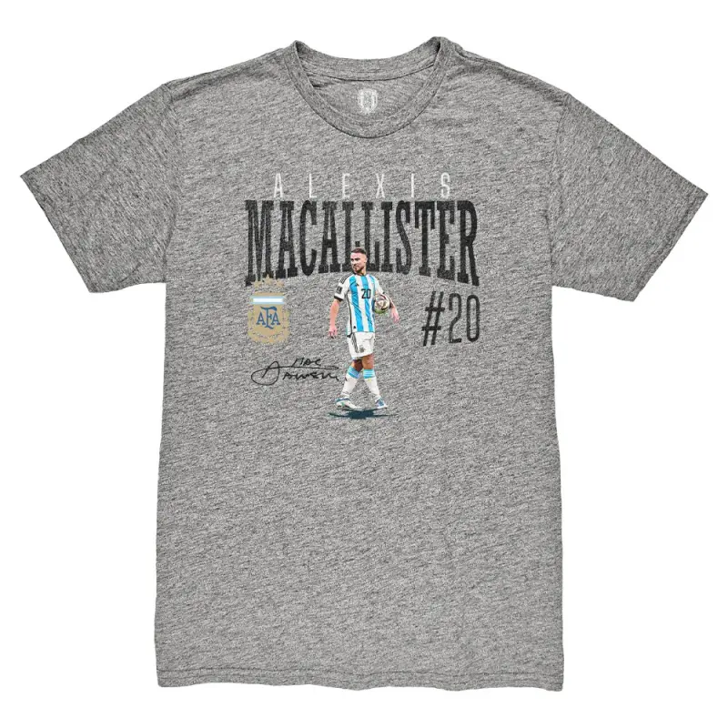 Alexis Mac Allister Argentina National Team 1863FC Snapshot Tri-Blend T-Shirt – Heather Gray – World Cup Soccer Shirts & Gear