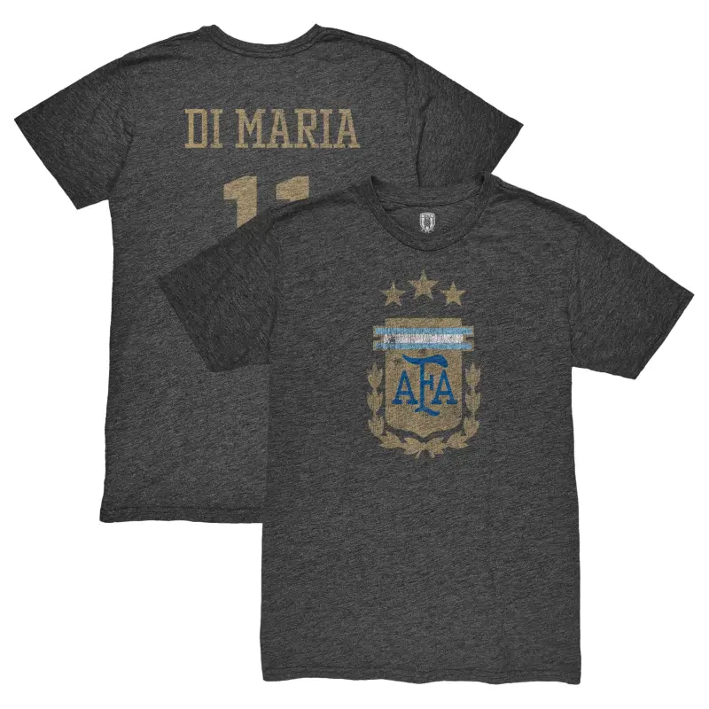 Angel Di Maria Argentina National Team 1863FC Retro Player Tri-Blend T-Shirt – Black – World Cup Soccer Shirts & Gear