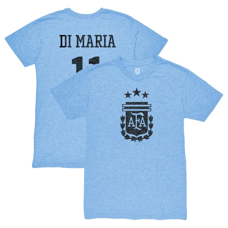 Angel Di Maria Argentina National Team 1863FC Retro Player Tri-Blend T-Shirt – Light Blue – World Cup Soccer Shirts & Gear
