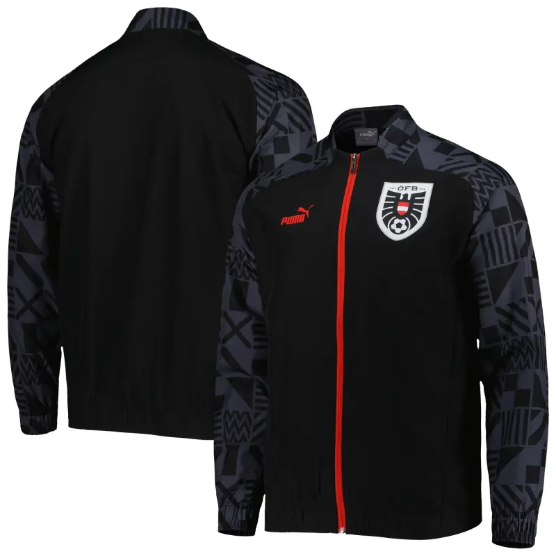 Austria National Team Puma Pre-Match Raglan Full-Zip Training Jacket – Black – World Cup Soccer Shirts & Gear