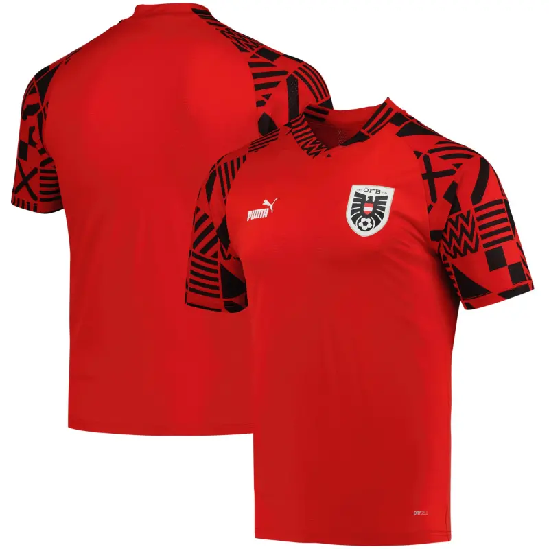 Austria National Team Puma Pre-Match V-Neck Top – Red – World Cup Soccer Shirts & Gear