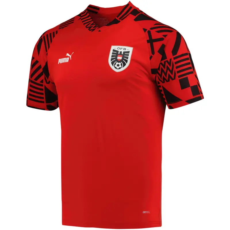Austria National Team Puma Pre-Match V-Neck Top – Red – World Cup Soccer Shirts & Gear