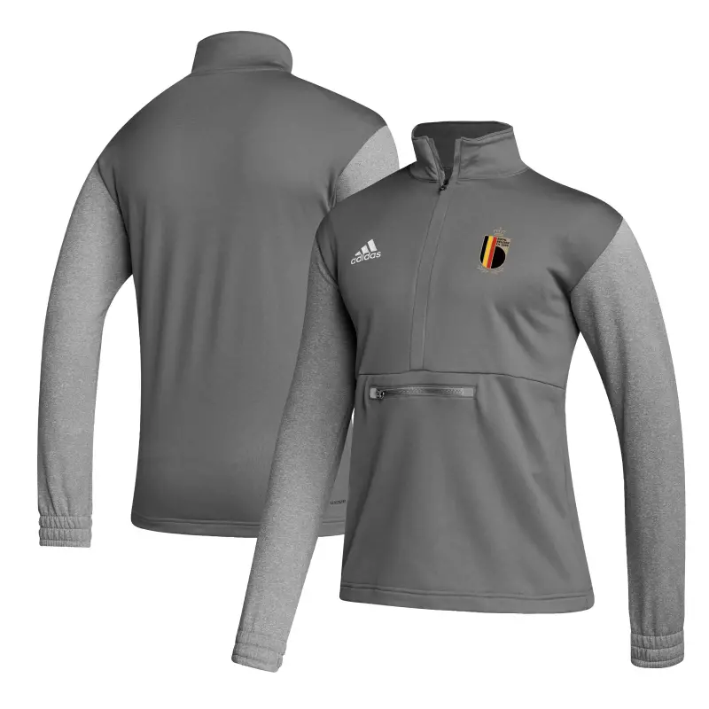 Belgium National Team adidas Crest Long Sleeve Half-Zip Top – Gray – World Cup Soccer Shirts & Gear