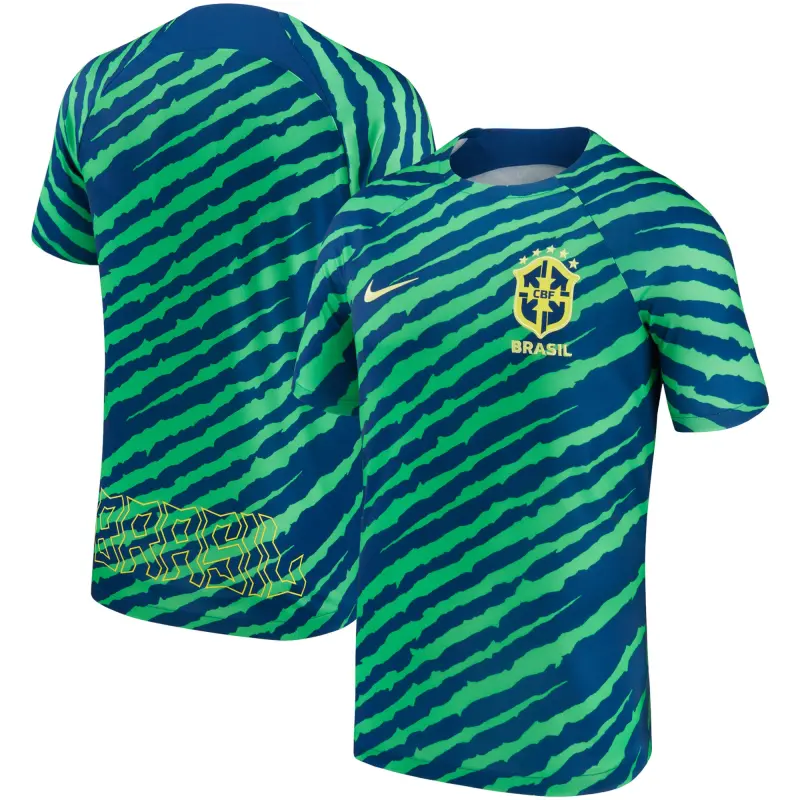 Brazil National Team Nike 2022/23 Pre-Match Top – Blue/Green – World Cup Soccer Shirts & Gear