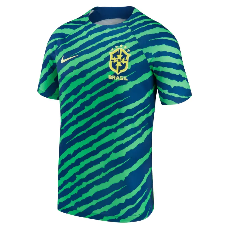 Brazil National Team Nike 2022/23 Pre-Match Top – Blue/Green – World Cup Soccer Shirts & Gear