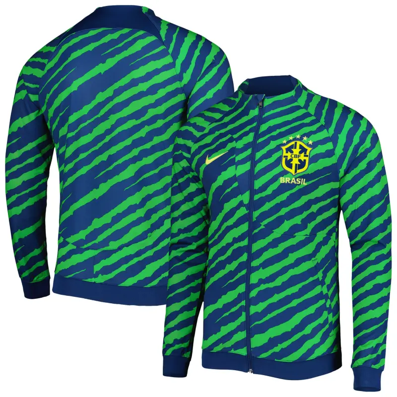 Brazil National Team Nike 2022 Academy Pro Anthem Performance Raglan Full-Zip Jacket – Blue/Green – World Cup Soccer Shirts & Gear