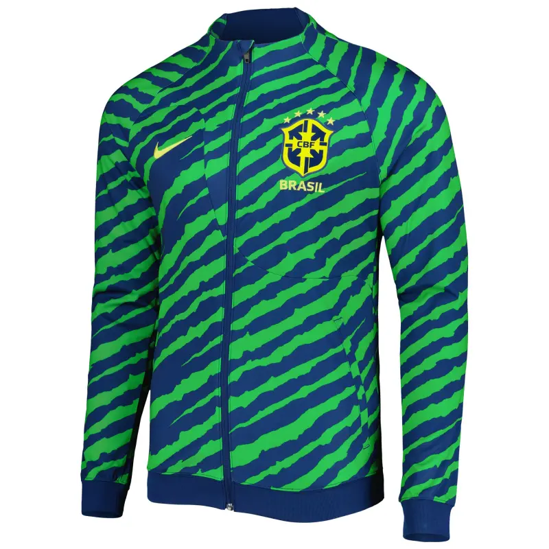 Brazil National Team Nike 2022 Academy Pro Anthem Performance Raglan Full-Zip Jacket – Blue/Green – World Cup Soccer Shirts & Gear