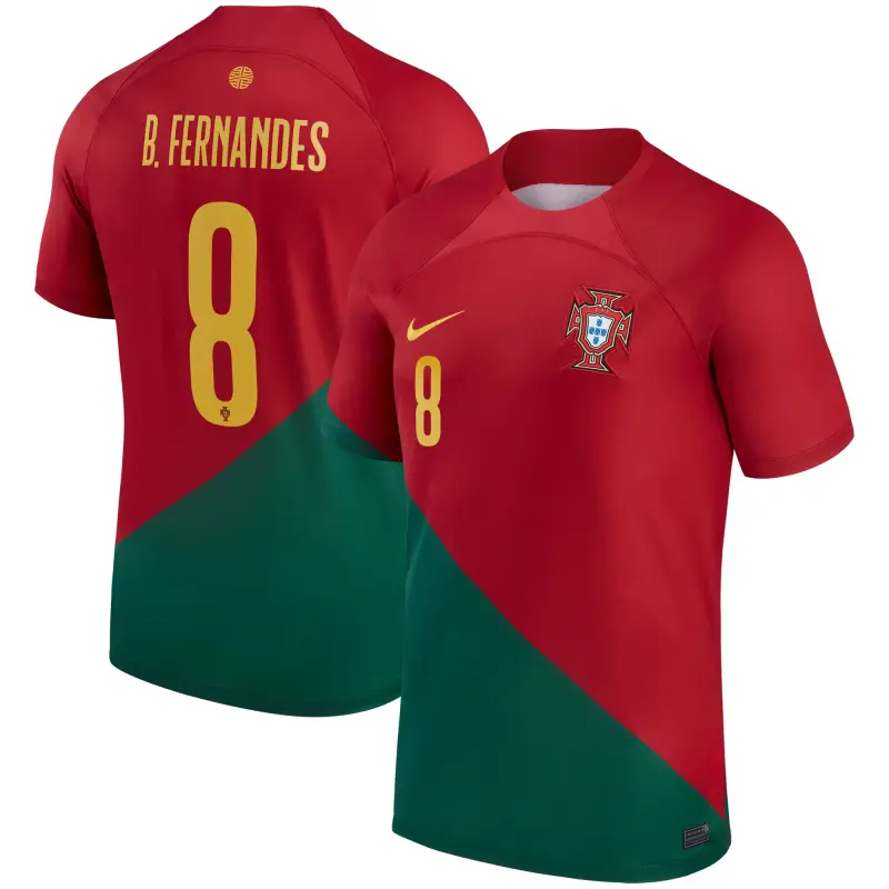 Bruno Fernandes Portugal National Team Nike 2022/23 Home Breathe Stadium Replica Player Jersey – Red – World Cup Soccer Shirts & Gear