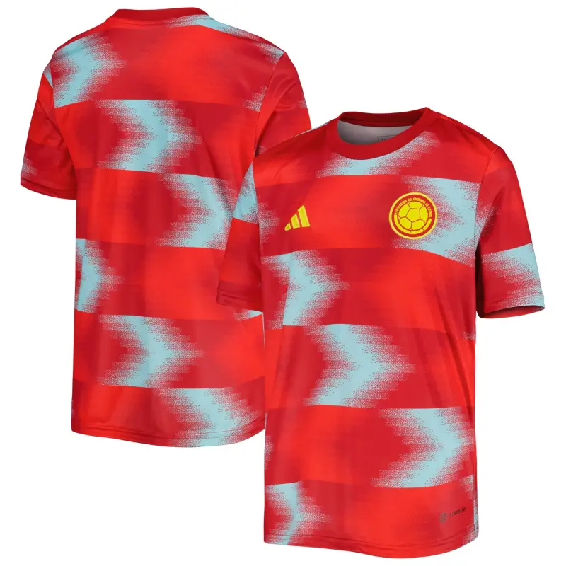 Colombia National Team adidas Youth 2022/23 Away Pre-Match Top – Red – World Cup Soccer Shirts & Gear
