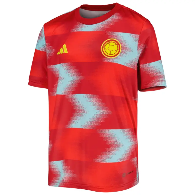 Colombia National Team adidas Youth 2022/23 Away Pre-Match Top – Red – World Cup Soccer Shirts & Gear