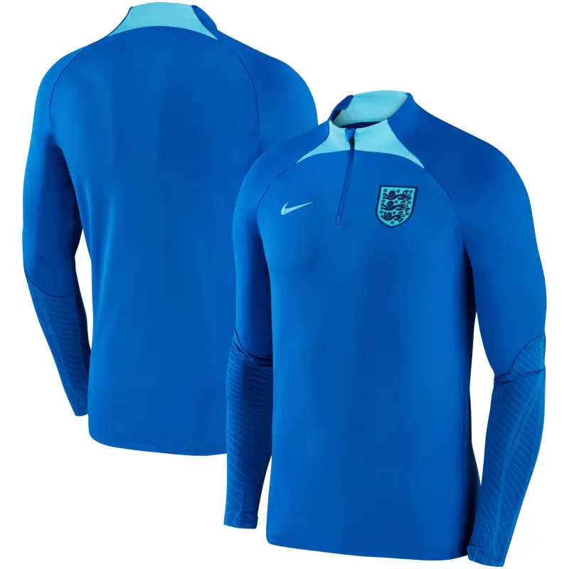 England National Team Nike 2022 Strike Drill Performance Raglan Quarter-Zip Long Sleeve Top – Blue – World Cup Soccer Shirts & Gear