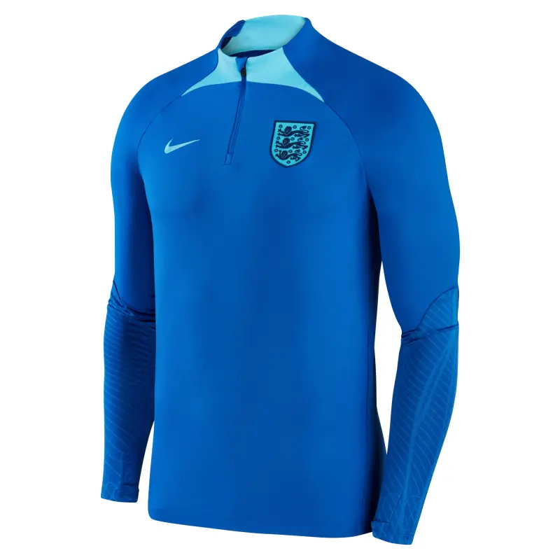 England National Team Nike 2022 Strike Drill Performance Raglan Quarter-Zip Long Sleeve Top – Blue – World Cup Soccer Shirts & Gear
