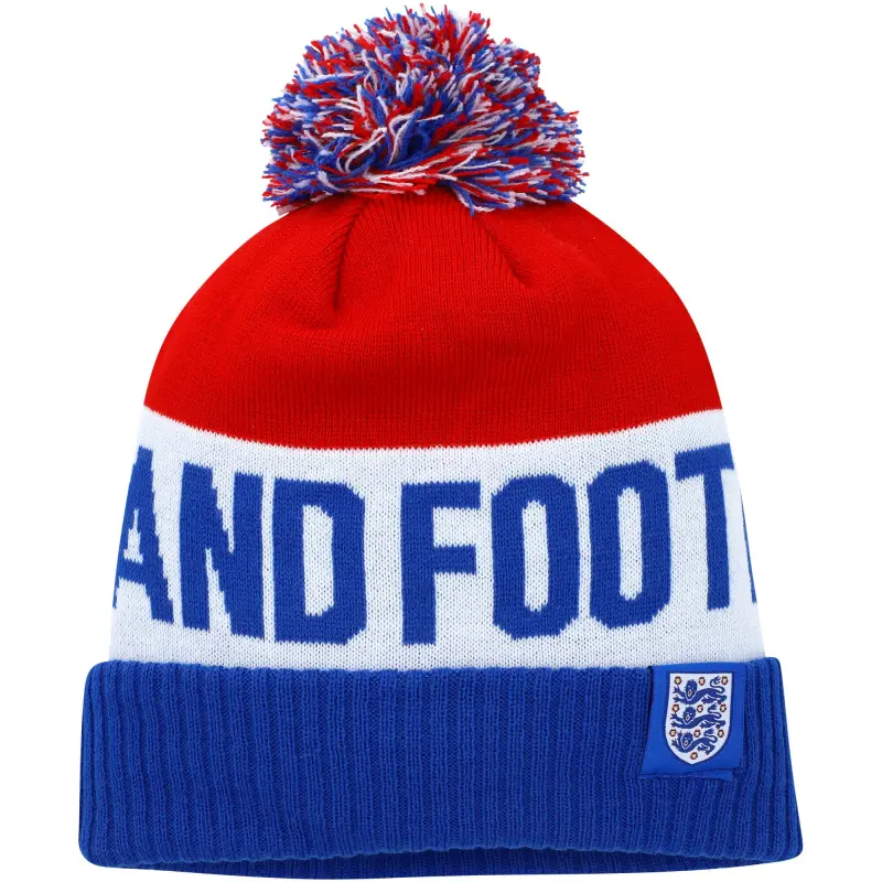 England National Team Nike Classic Stripe Cuffed Knit Hat with Pom – Blue/Red – World Cup Soccer Shirts & Gear