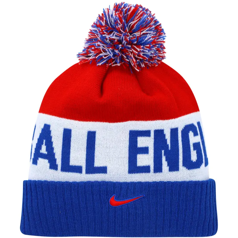 England National Team Nike Classic Stripe Cuffed Knit Hat with Pom – Blue/Red – World Cup Soccer Shirts & Gear