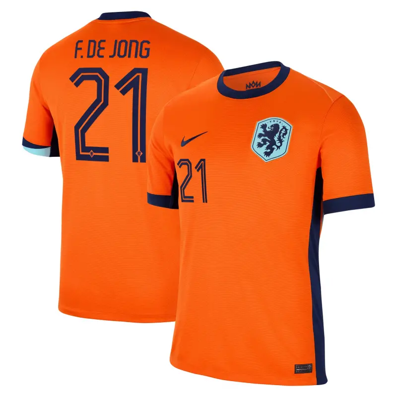 Frenkie de Jong Netherlands National Team Nike 2024 Home Replica Jersey – Orange – World Cup Soccer Shirts & Gear