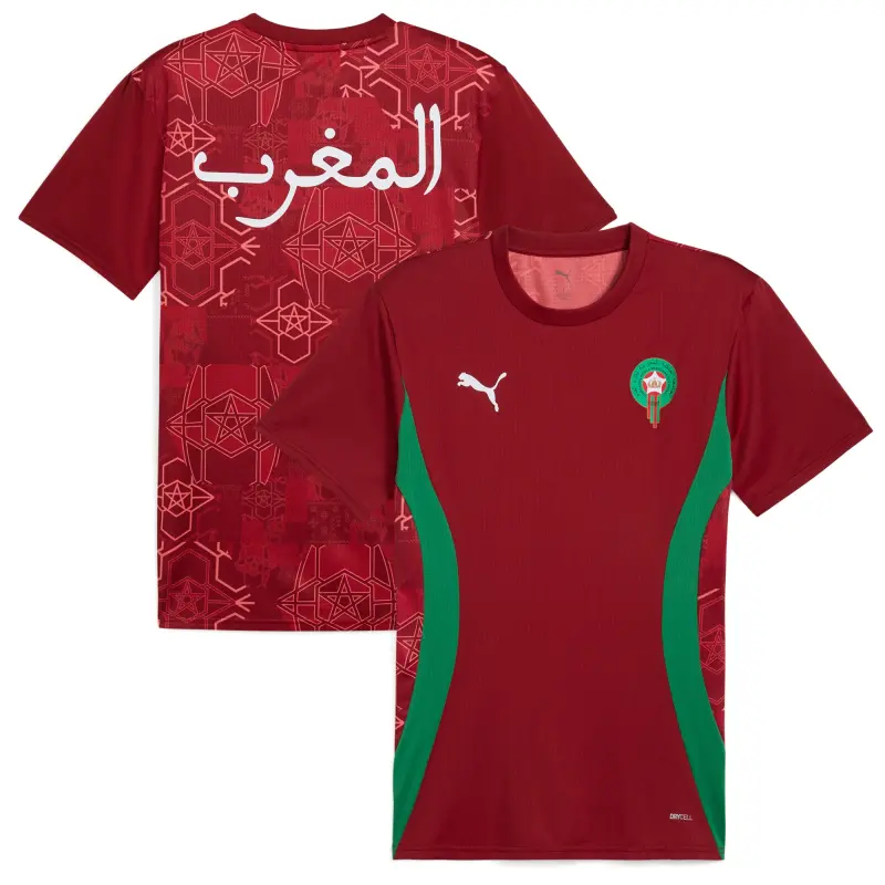 Morocco National Team Puma 2025 Pre-Match Jersey – Red – World Cup Soccer Shirts & Gear