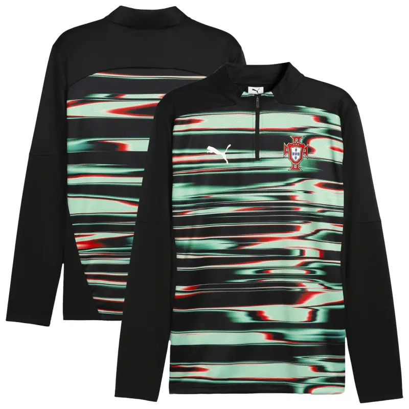 Portugal National Team Puma 2025 Pre-Match Quarter-Zip Top – Black – World Cup Soccer Shirts & Gear