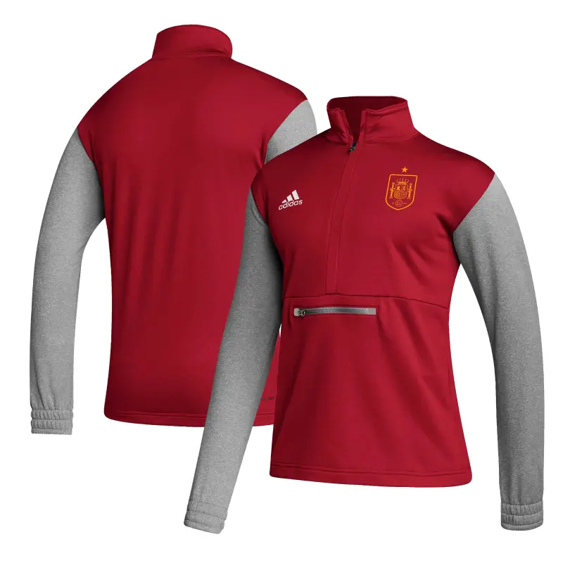 Spain National Team adidas Crest Long Sleeve Half-Zip Top – Red – World Cup Soccer Shirts & Gear